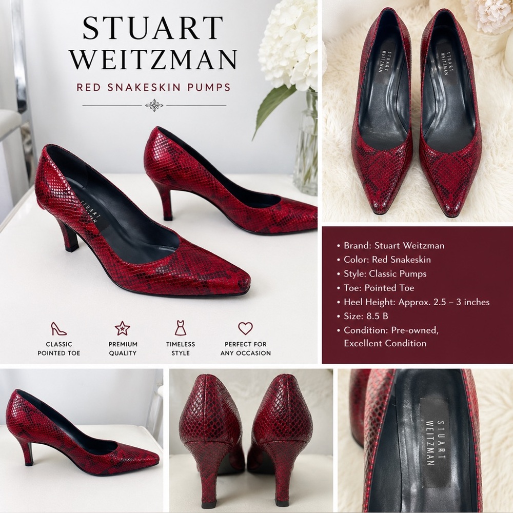 Stuart Weitzman Red Snakeskin Pattern Leather Heels